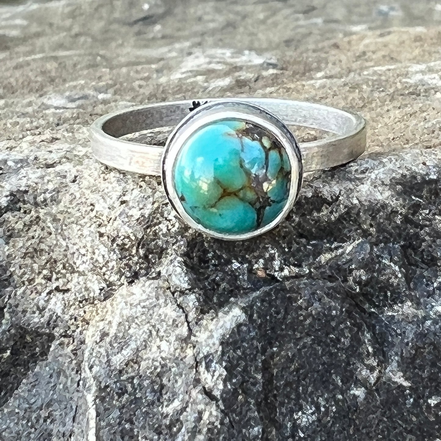 Simple Turquoise Stacking Ring, Sterling Silver, Size 8.5 US