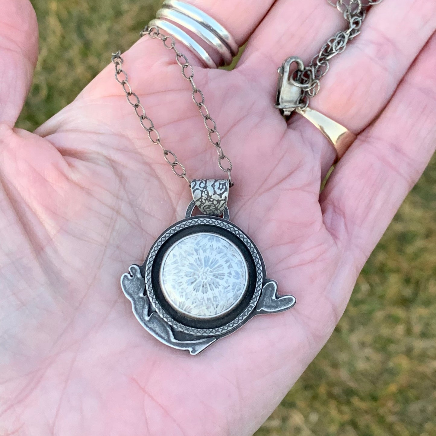 Fossil Coral Necklace with Artisan Ocean Elements