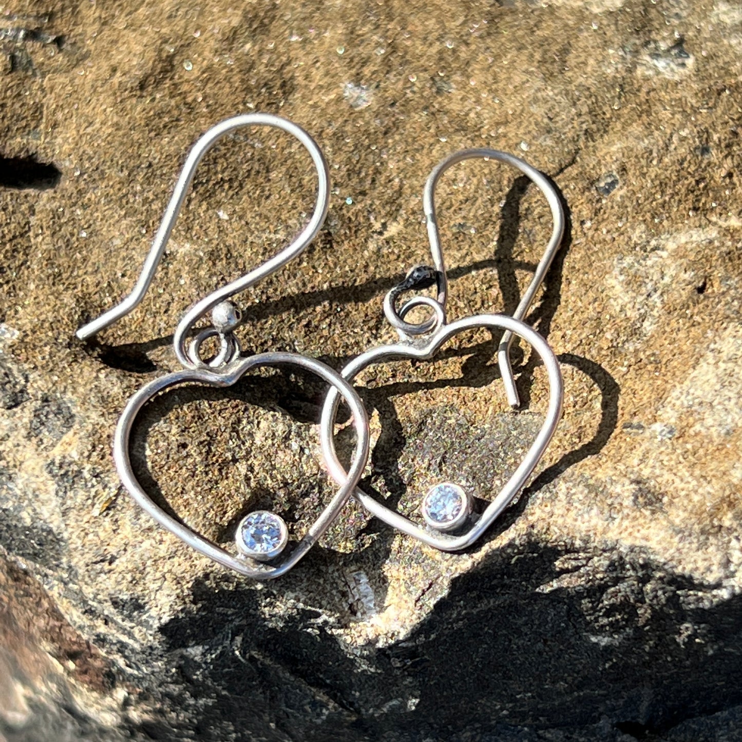 Sterling Silver Heart Earrings with Cubic Zirconia Birthstones