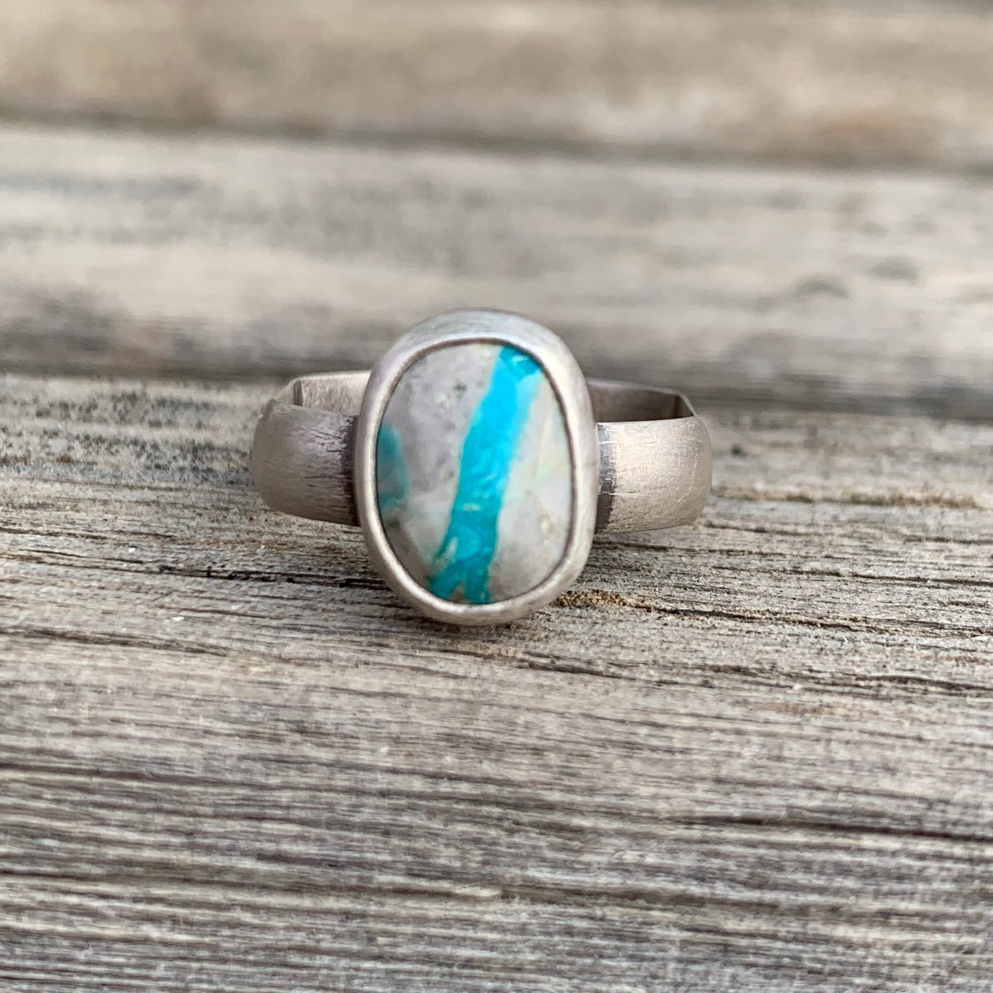 Royston Ribbon Turquoise Ring, Sterling Silver Square Ring Band Size 7.25