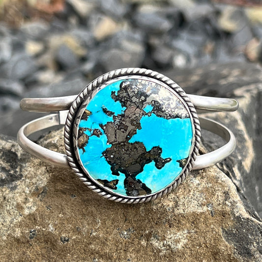 Nacozari Turquoise Cuff Bracelet on Thick Sterling Silver