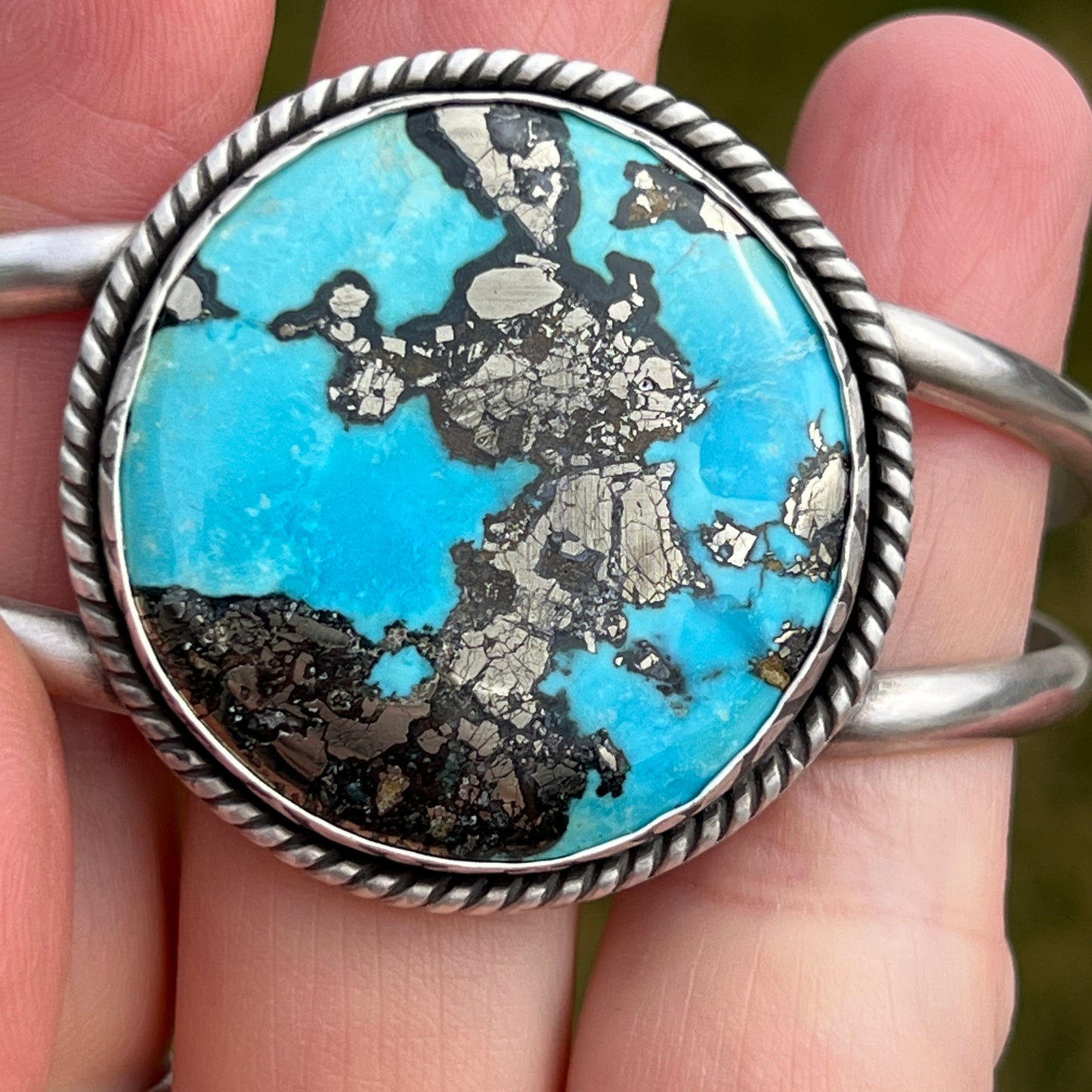 Nacozari Turquoise Cuff Bracelet on Thick Sterling Silver