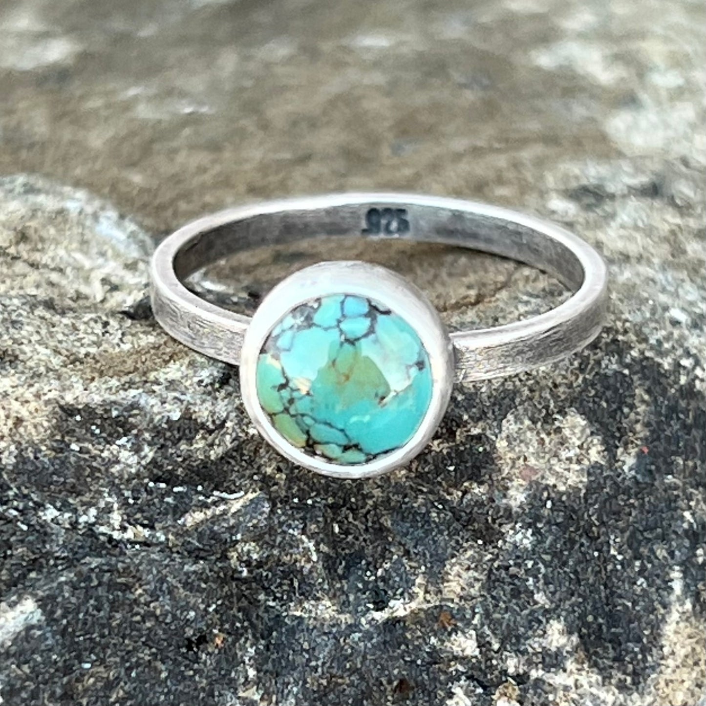 Genuine Turquoise Stacking Ring, Sterling Silver, Size 7 US