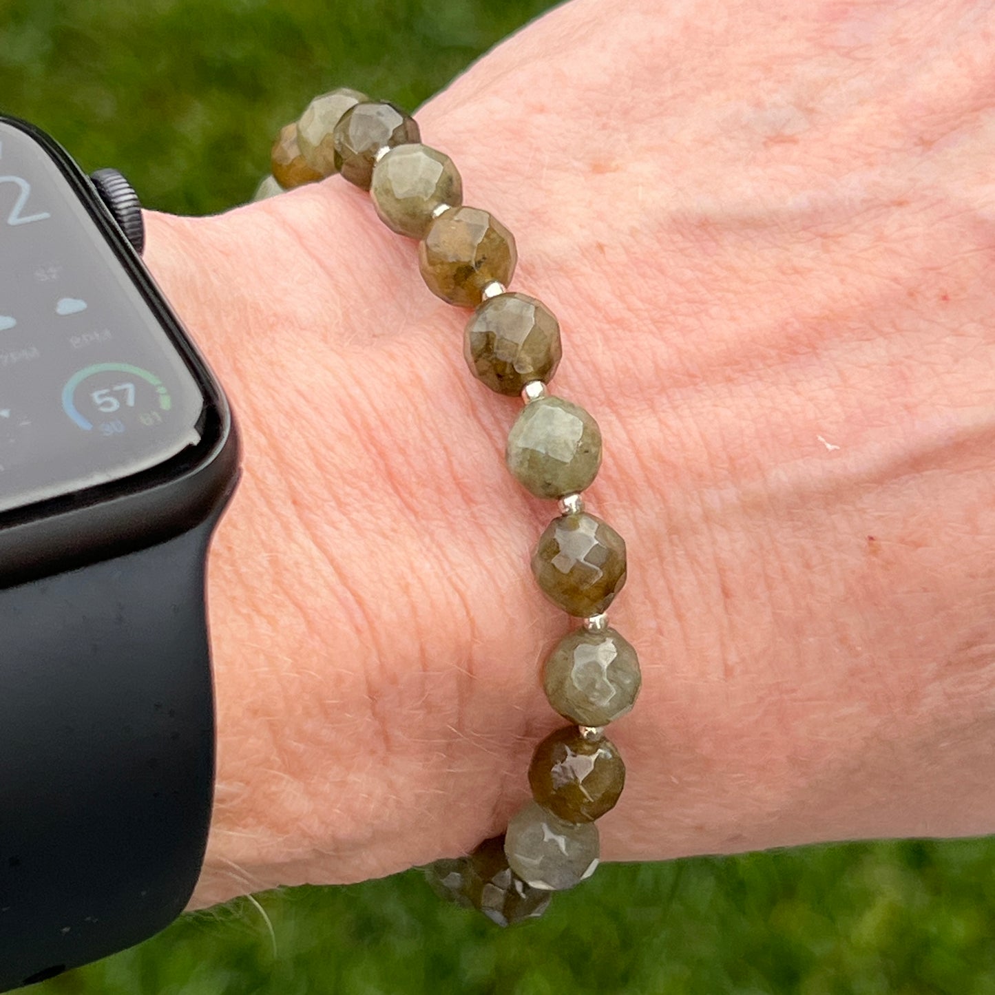 Labradorite & Sterling Silver Beaded Stretch Bracelet