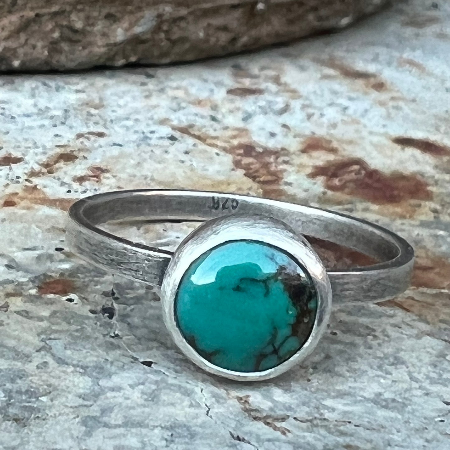 Simple Turquoise Sterling Silver Ring Size 9.25 US