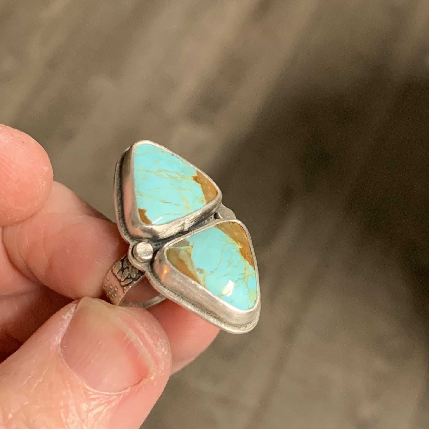 Two Stone Turquoise Ring, Number Eight Mine Turquoise