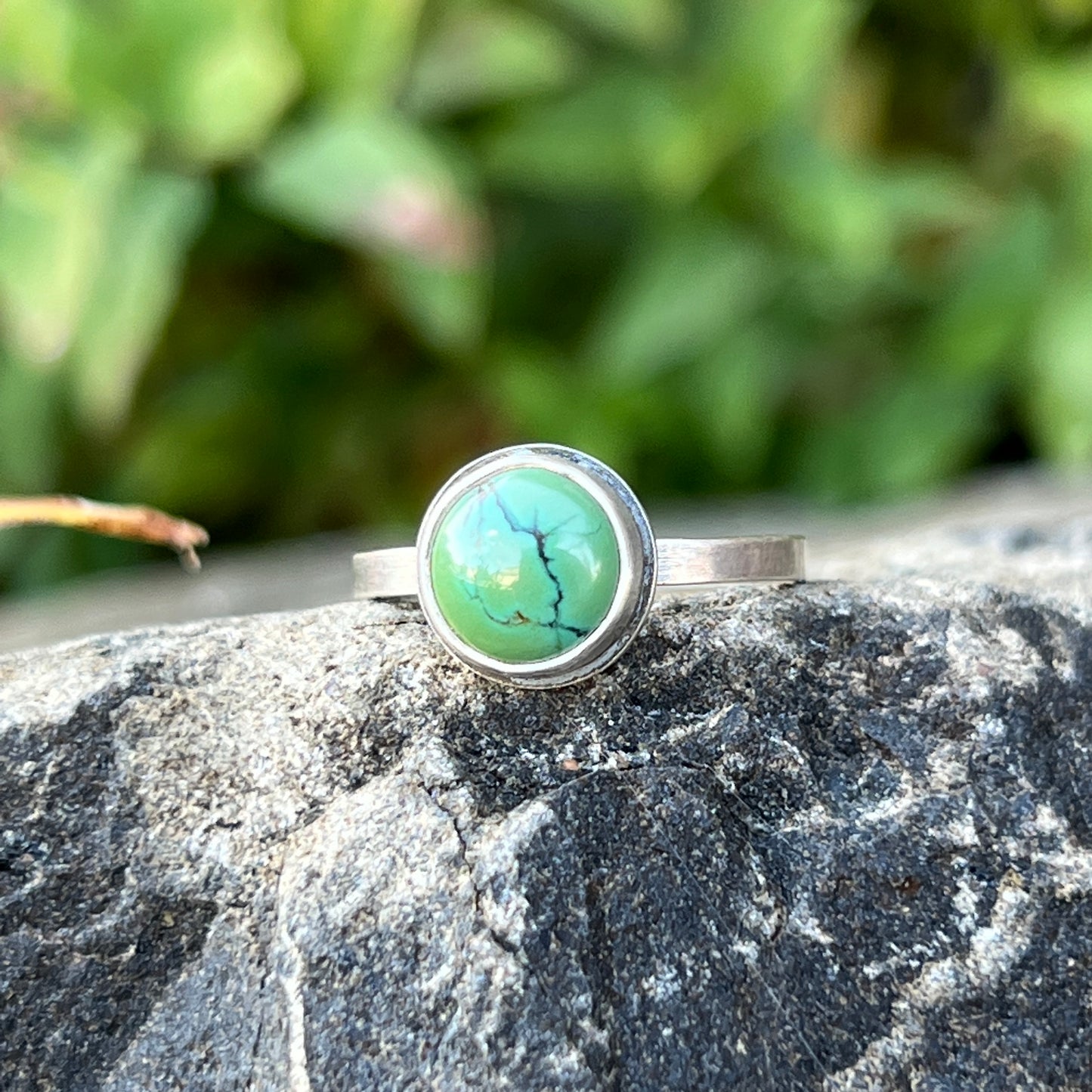 Genuine Turquoise Stacking Ring, Sterling Silver, Size 7.5 US