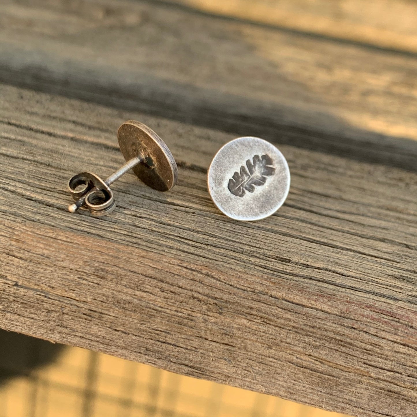 Sterling Silver Stud Earrings with Oak Leaf Design