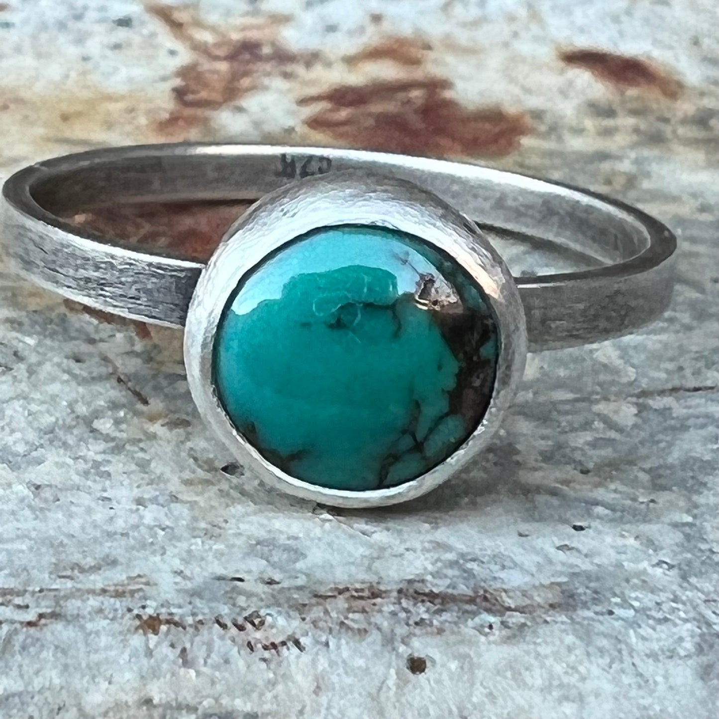 Simple Turquoise Sterling Silver Ring Size 9.25 US