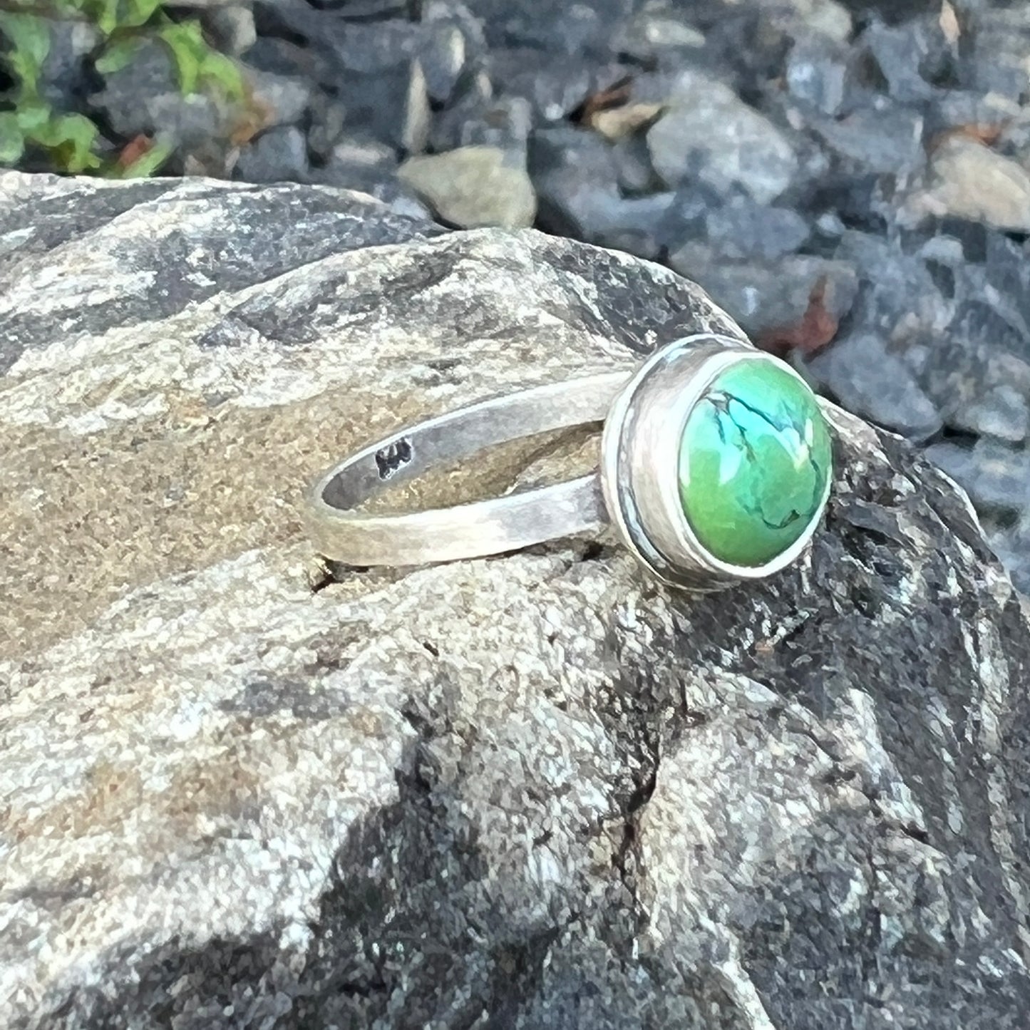 Genuine Turquoise Stacking Ring, Sterling Silver, Size 7.5 US