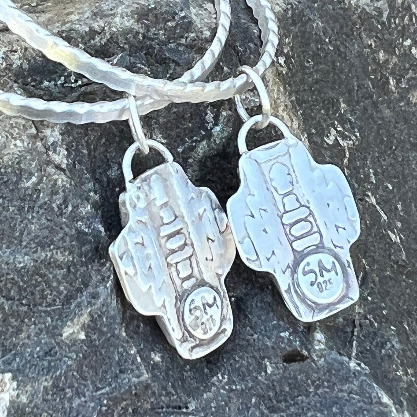 Thick Silver Hoop Earrings with Lapis Lazuli Cross Dangles, Modern Southwest Jewelry