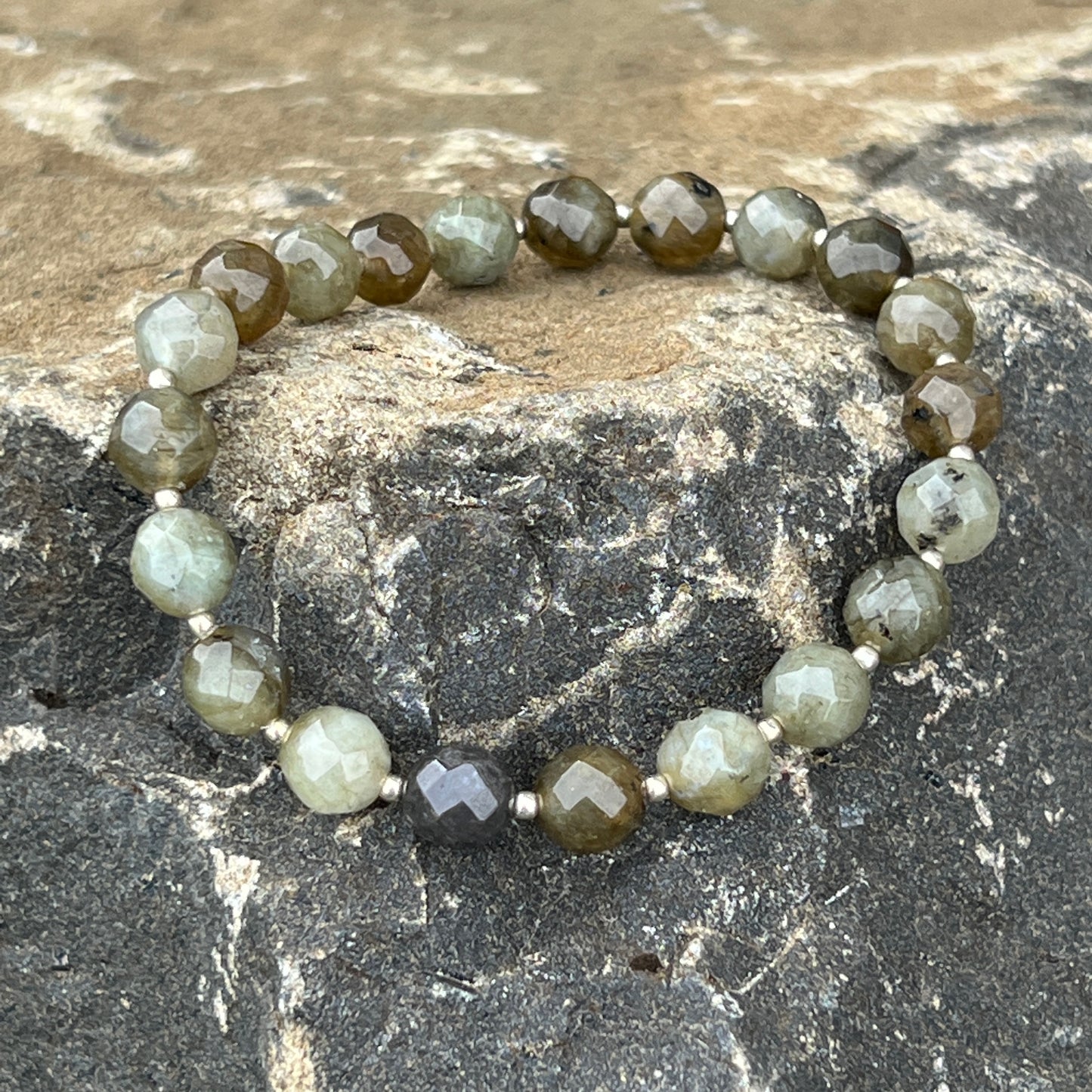 Labradorite & Sterling Silver Beaded Stretch Bracelet