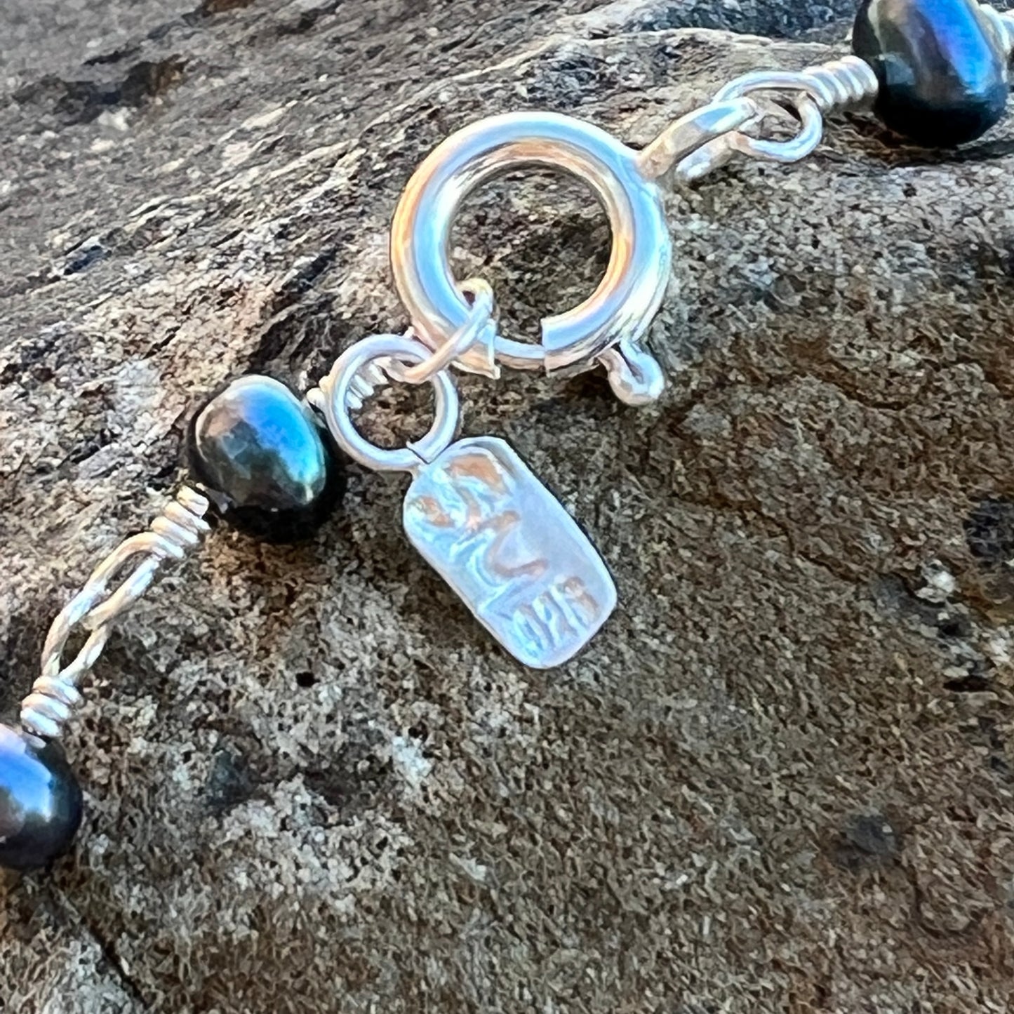 Blue Pearl Necklace on Hand-wrapped Sterling Silver