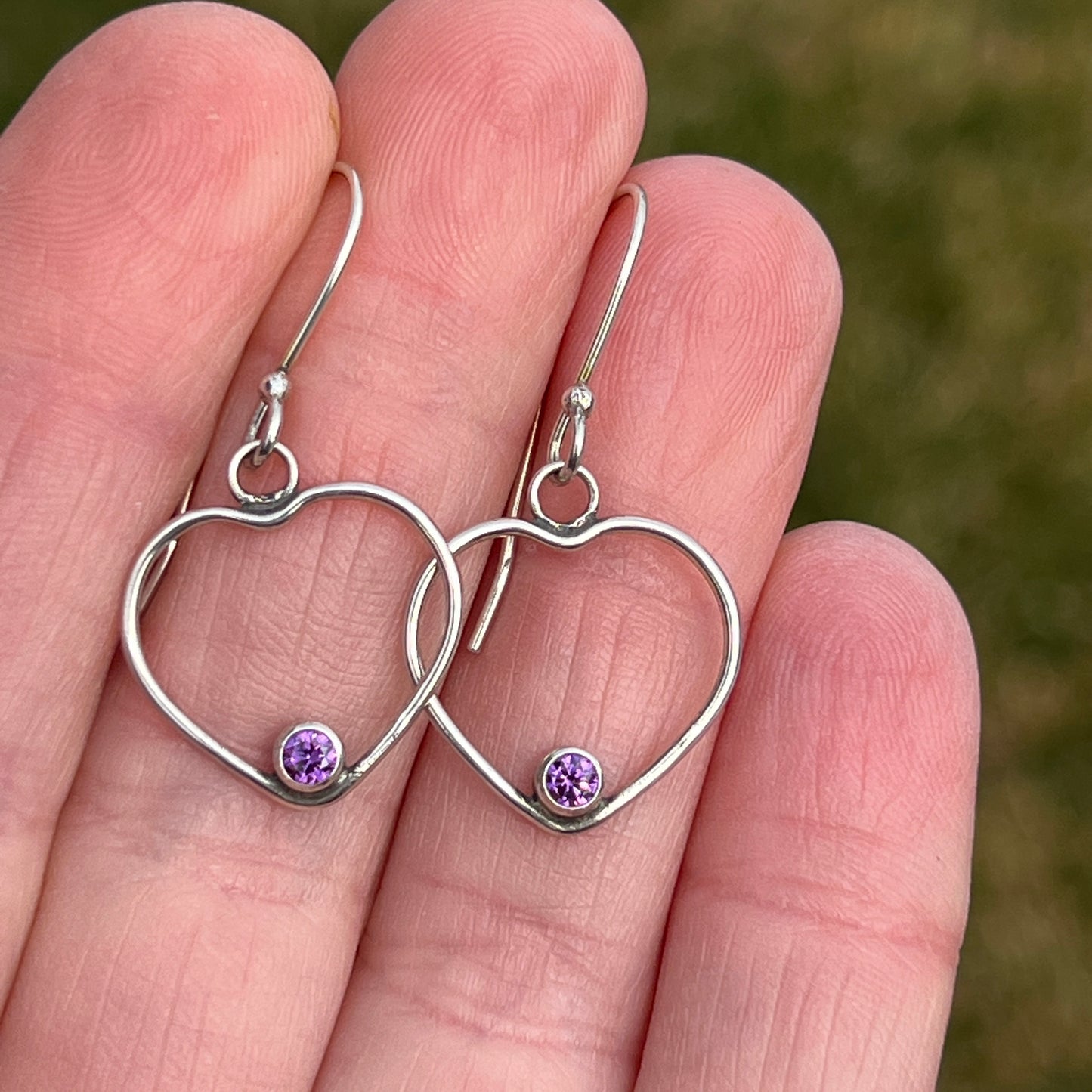 Sterling Silver Heart Earrings with Cubic Zirconia Birthstones