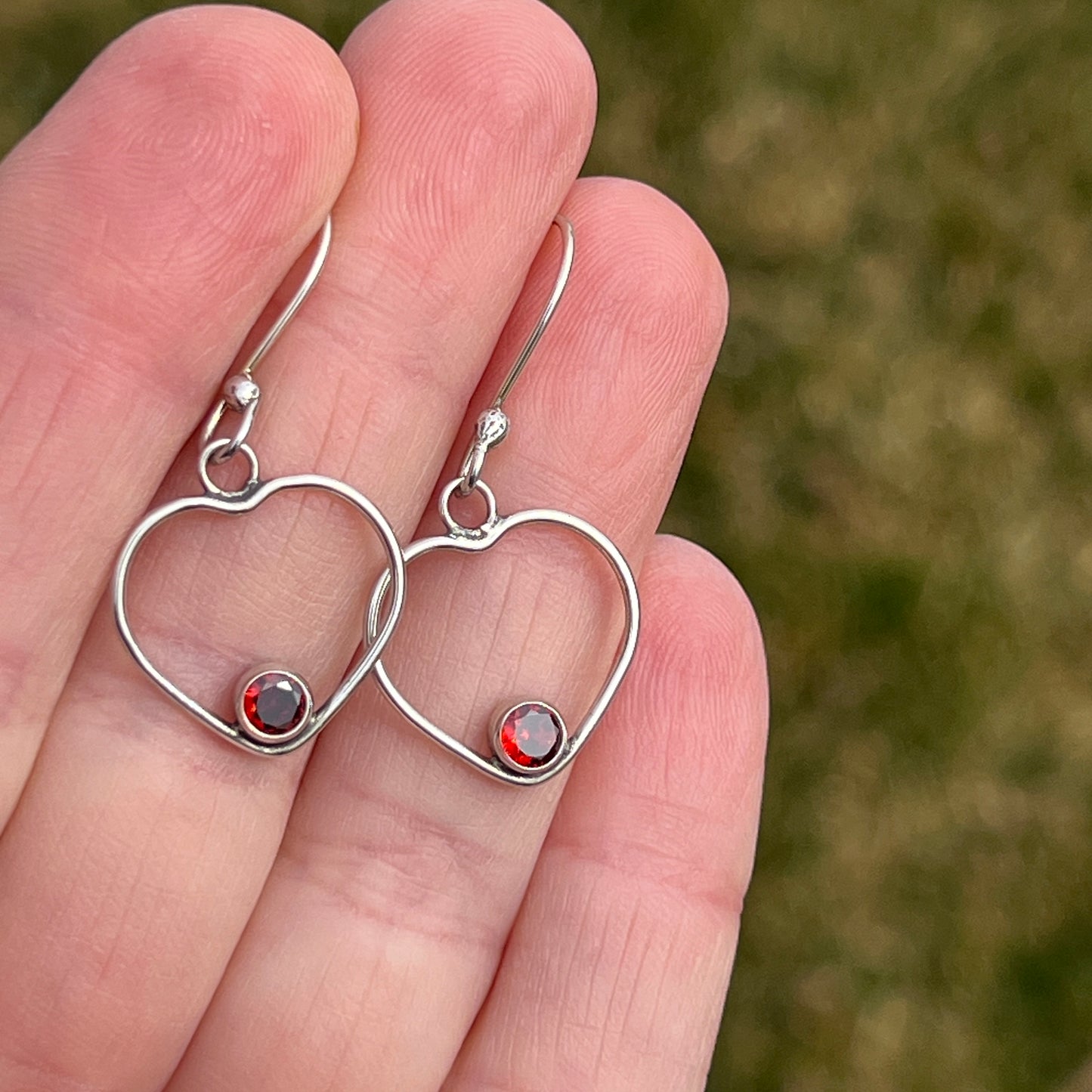 Sterling Silver Heart Earrings with Cubic Zirconia Birthstones