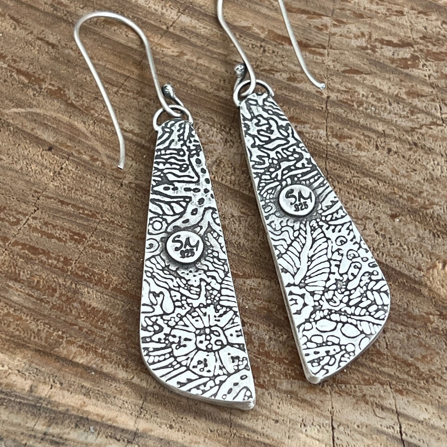 Fossil Coral Long Earrings, Sterling Silver