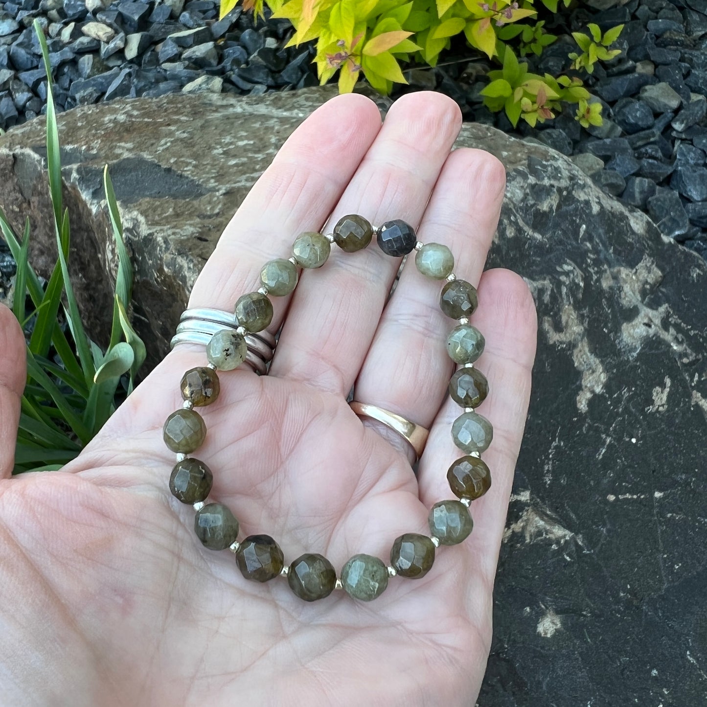 Labradorite & Sterling Silver Beaded Stretch Bracelet