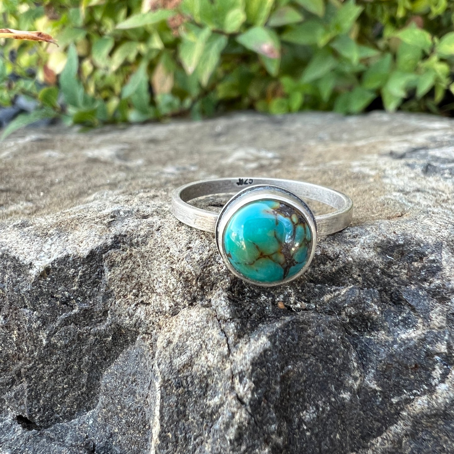 Simple Turquoise Stacking Ring, Sterling Silver, Size 8.5 US