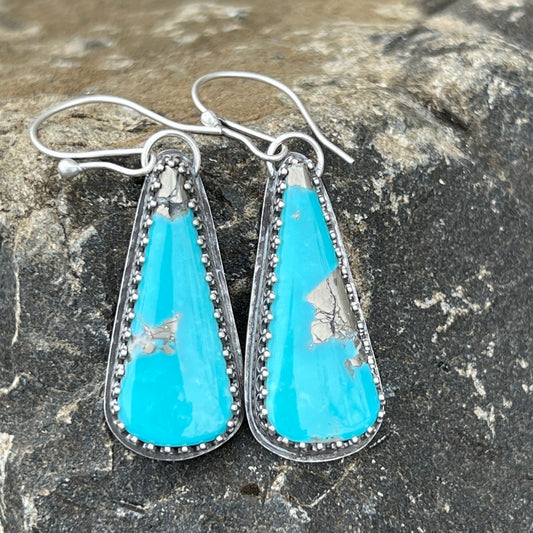 Big Campitos Turquoise Teardrop Earrings, Sunflower Printed Backs