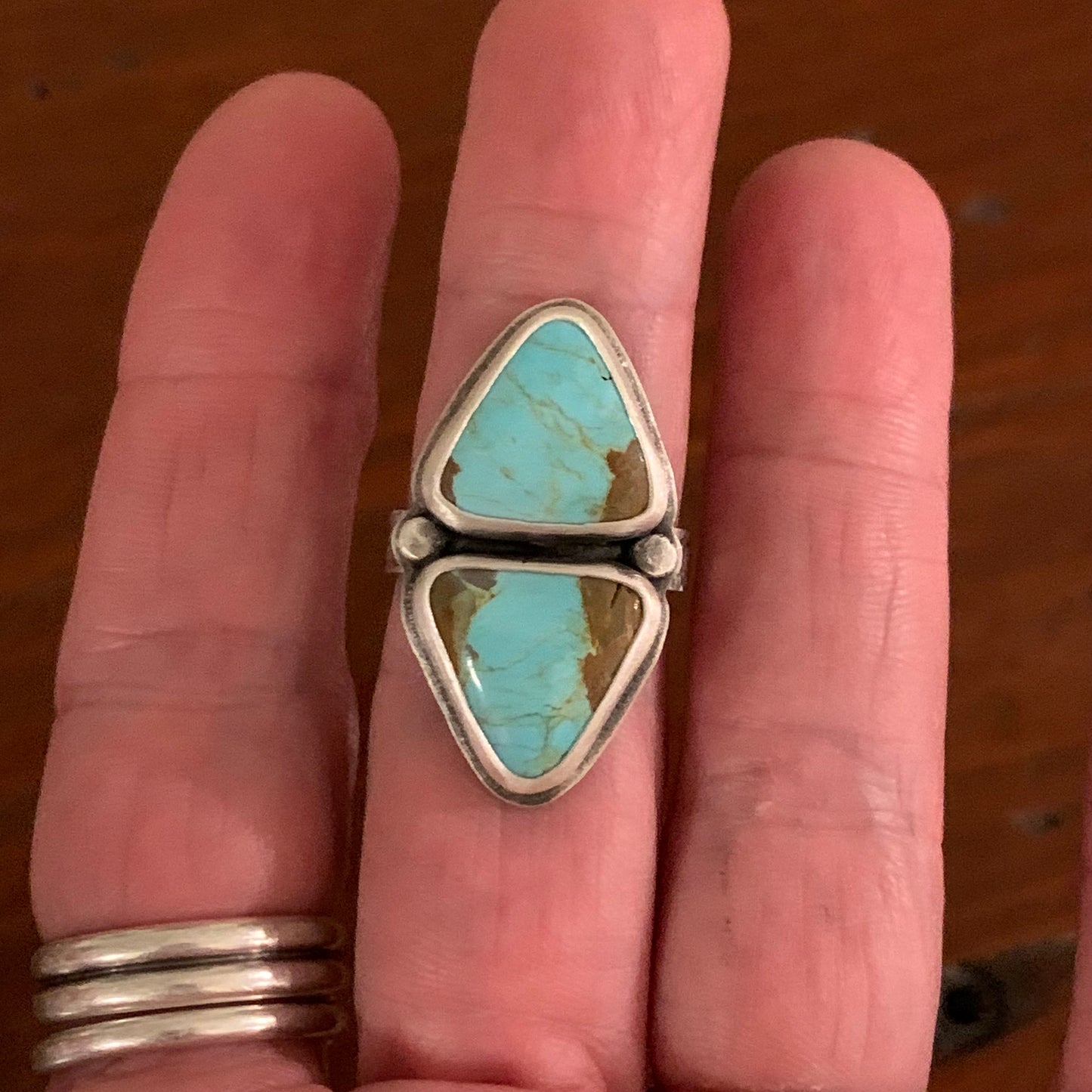 Two Stone Turquoise Ring, Number Eight Mine Turquoise