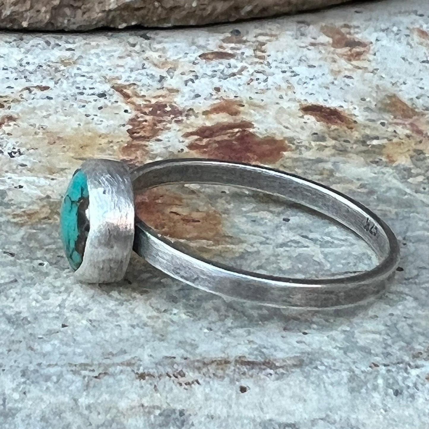 Simple Turquoise Sterling Silver Ring Size 9.25 US