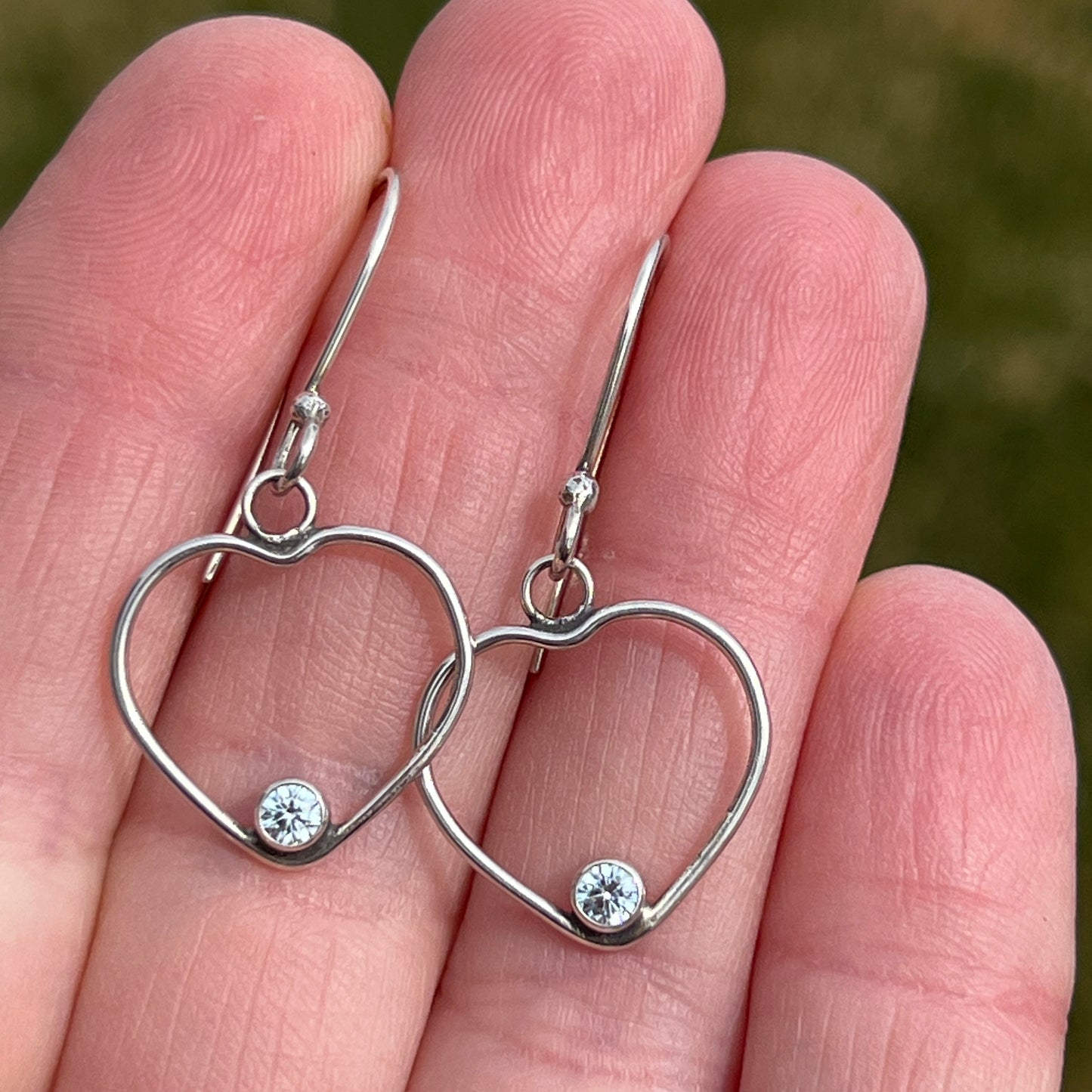 Sterling Silver Heart Earrings with Cubic Zirconia Birthstones