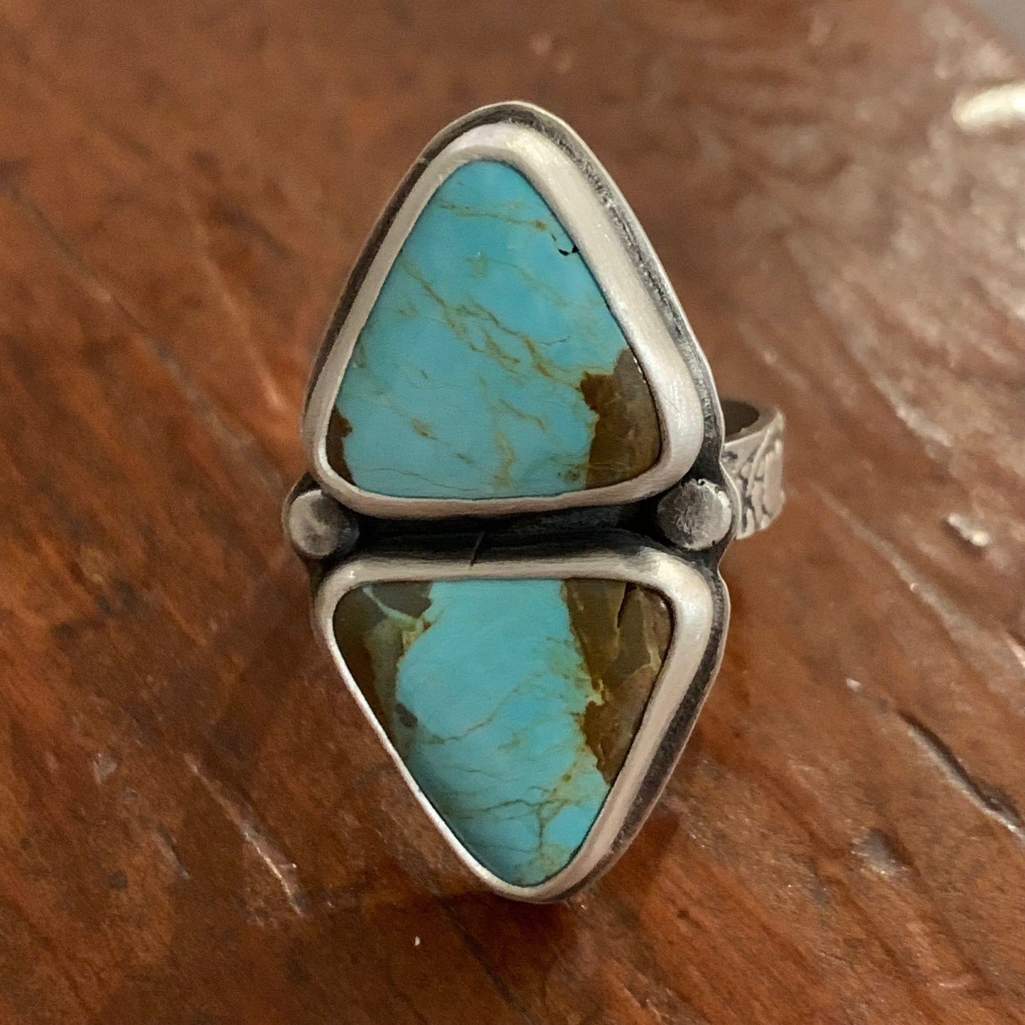 Two Stone Turquoise Ring, Number Eight Mine Turquoise