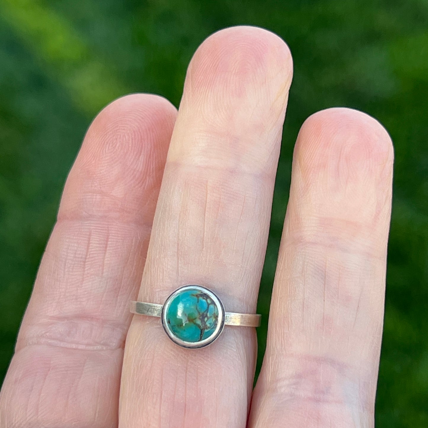 Simple Turquoise Stacking Ring, Sterling Silver, Size 8.5 US