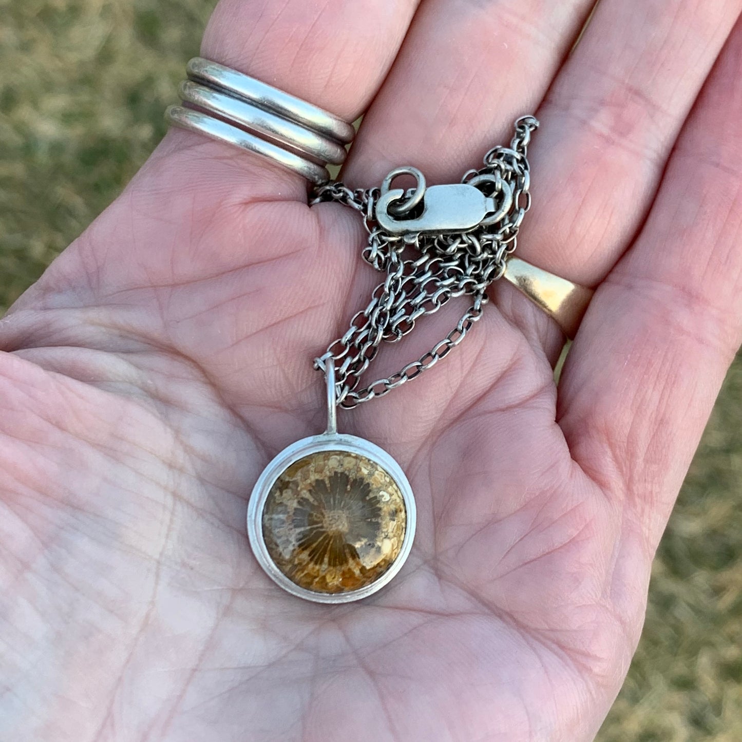 Fossilized Coral Necklace, Sterling Silver Fabricated Pendant