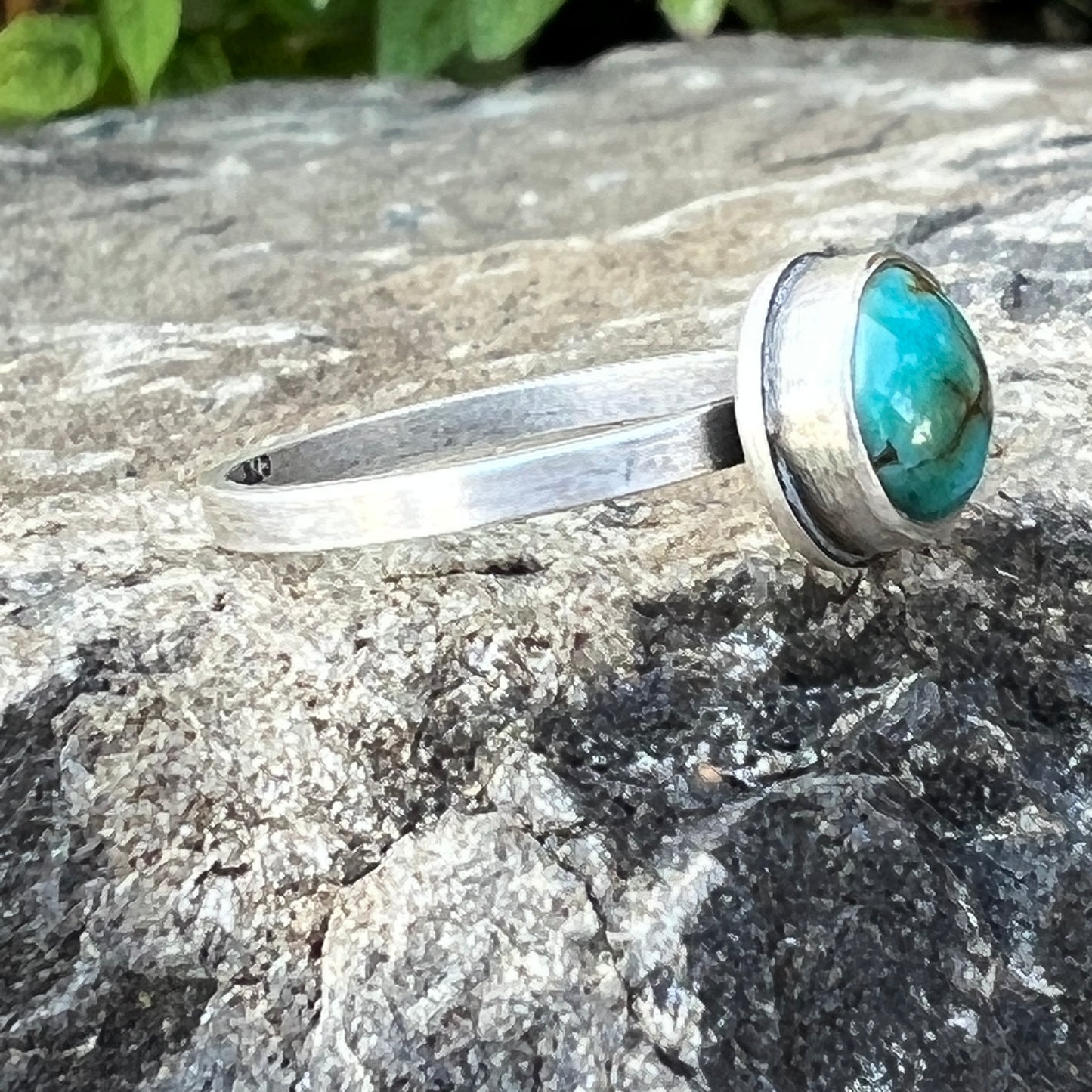 Simple Turquoise Stacking Ring, Sterling Silver, Size 8.5 US