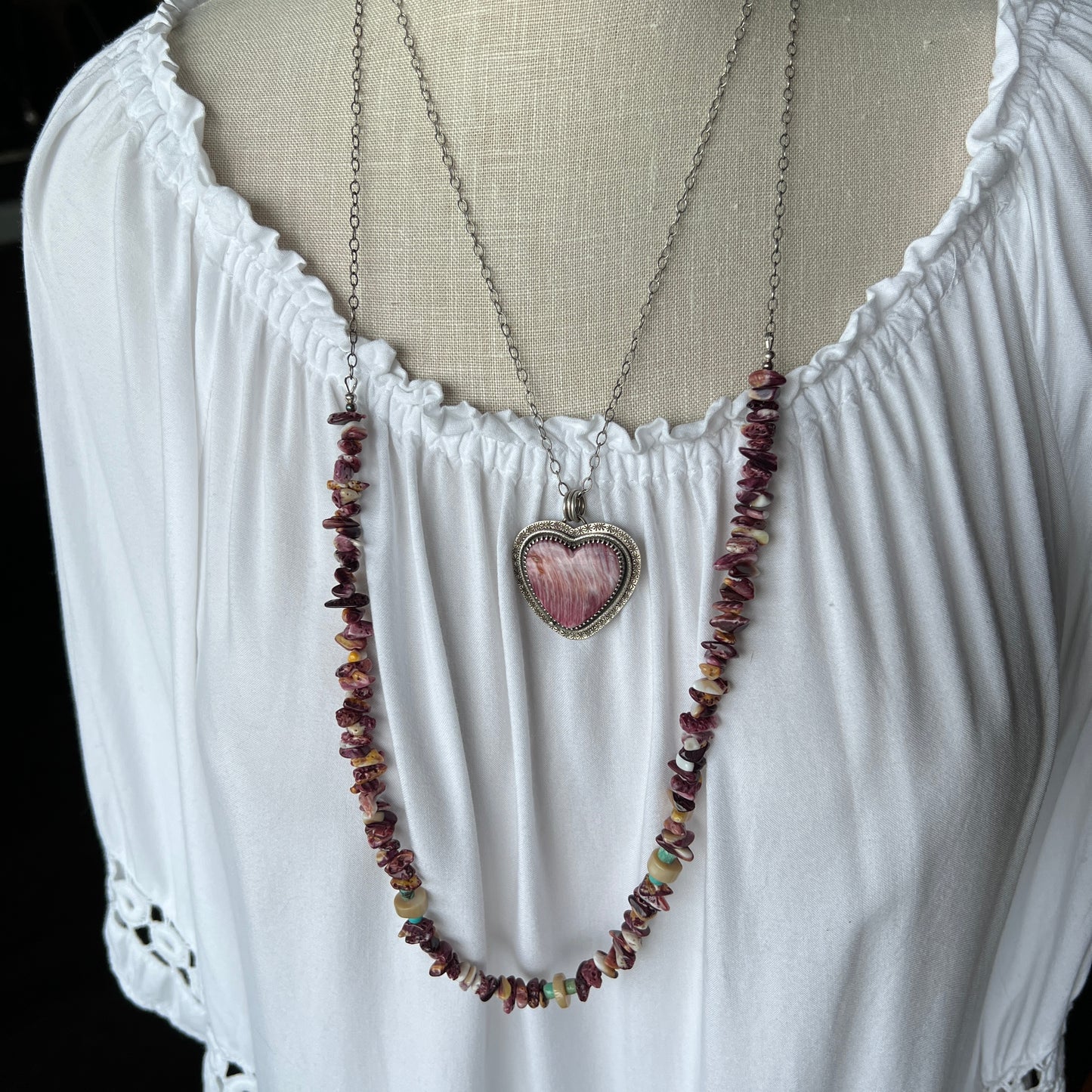 Purple Spiny Oyster Heart Necklace, Ocean Air Salty Hair