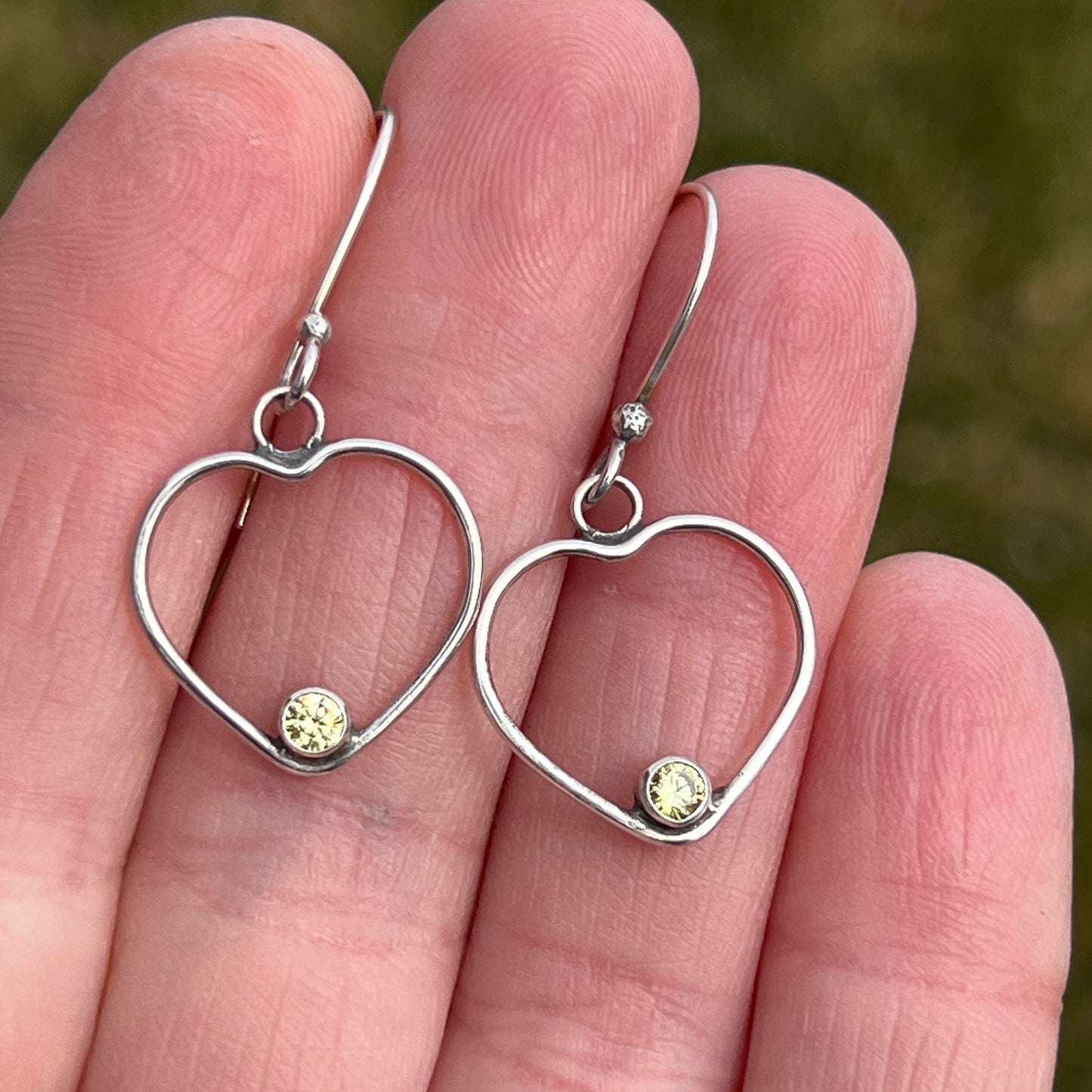 Sterling Silver Heart Earrings with Cubic Zirconia Birthstones