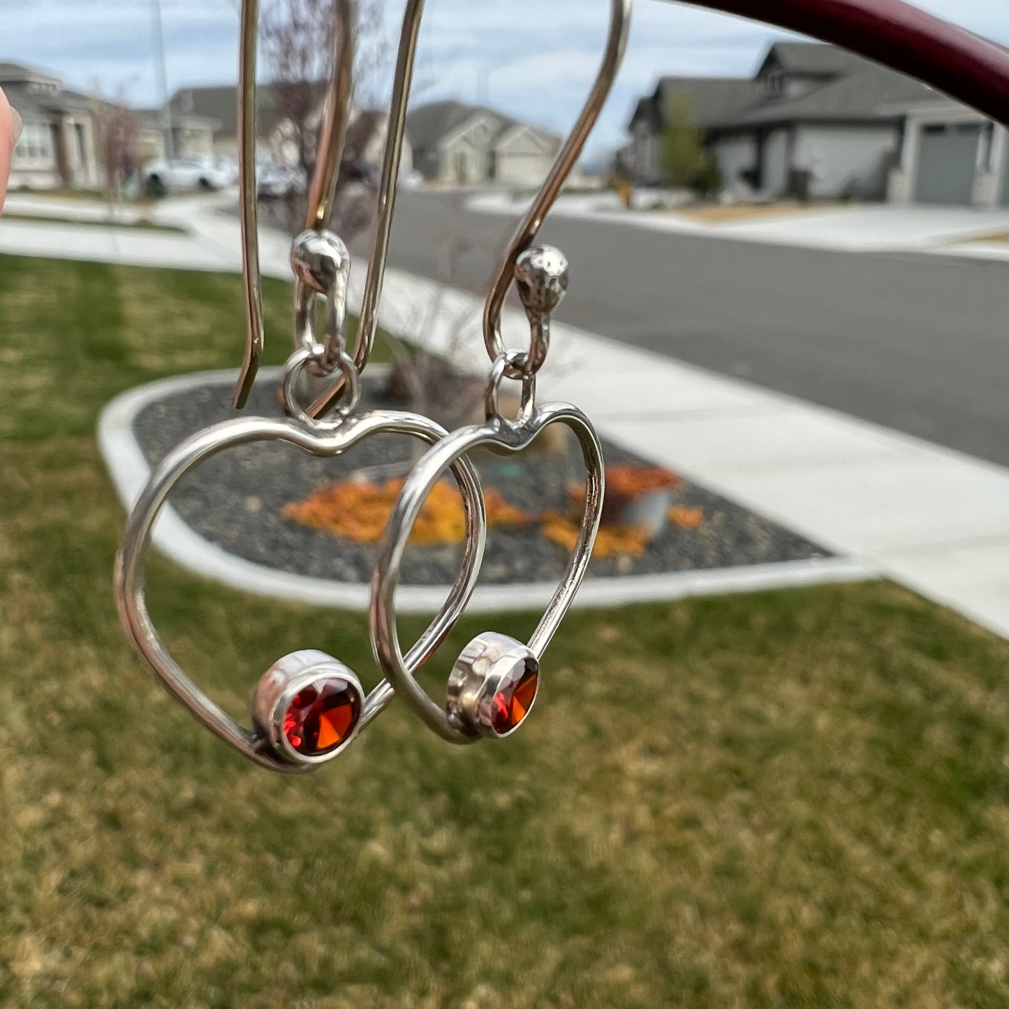 Sterling Silver Heart Earrings with Cubic Zirconia Birthstones