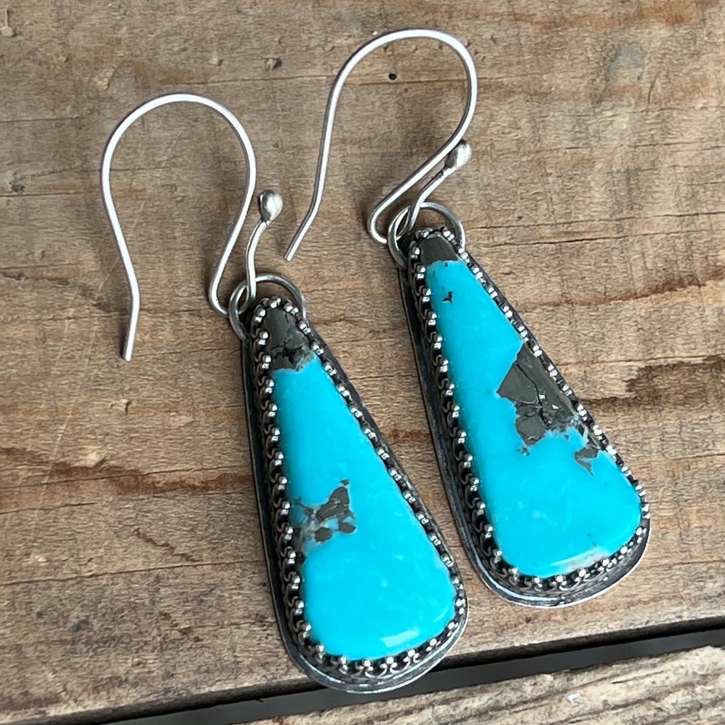 Big Campitos Turquoise Teardrop Earrings, Sunflower Printed Backs