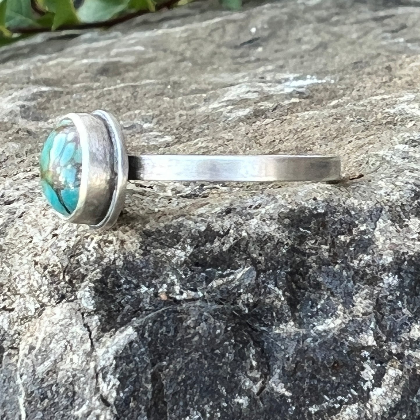 Simple Turquoise Stacking Ring, Sterling Silver, Size 8.5 US