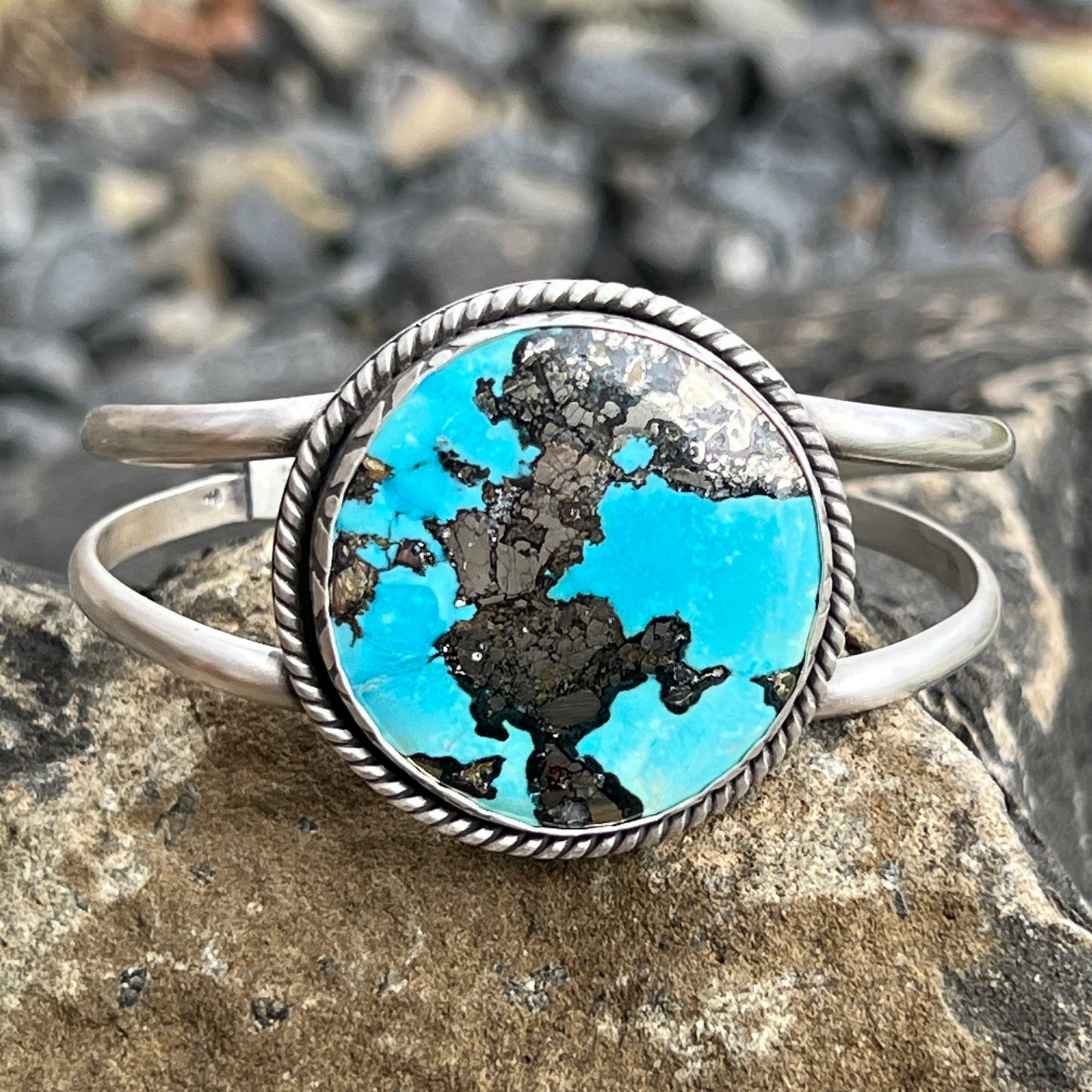 Nacozari Turquoise Cuff Bracelet on Thick Sterling Silver