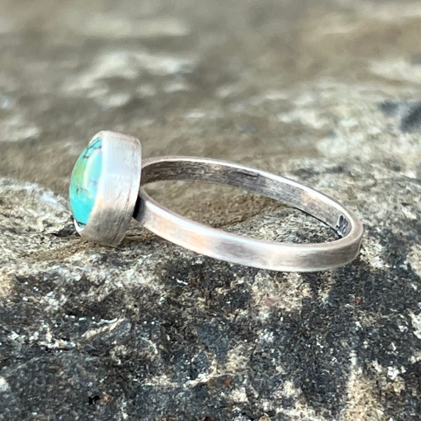 Genuine Turquoise Stacking Ring, Sterling Silver, Size 7 US