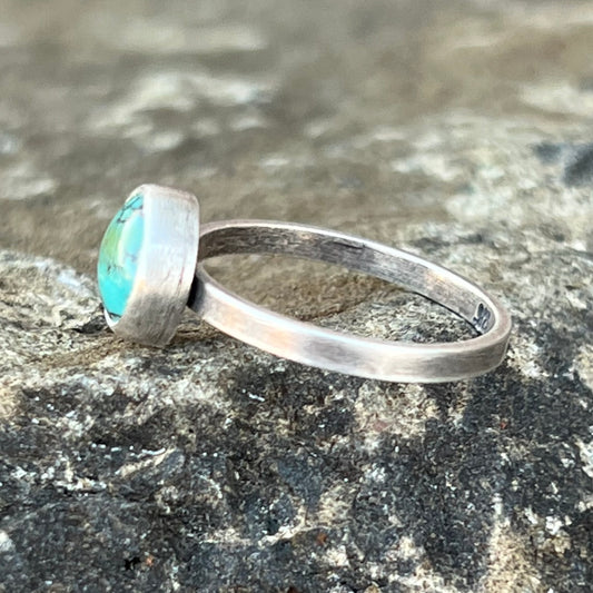 Green Turquoise Stackable Ring, Sterling Silver, Size 7 US