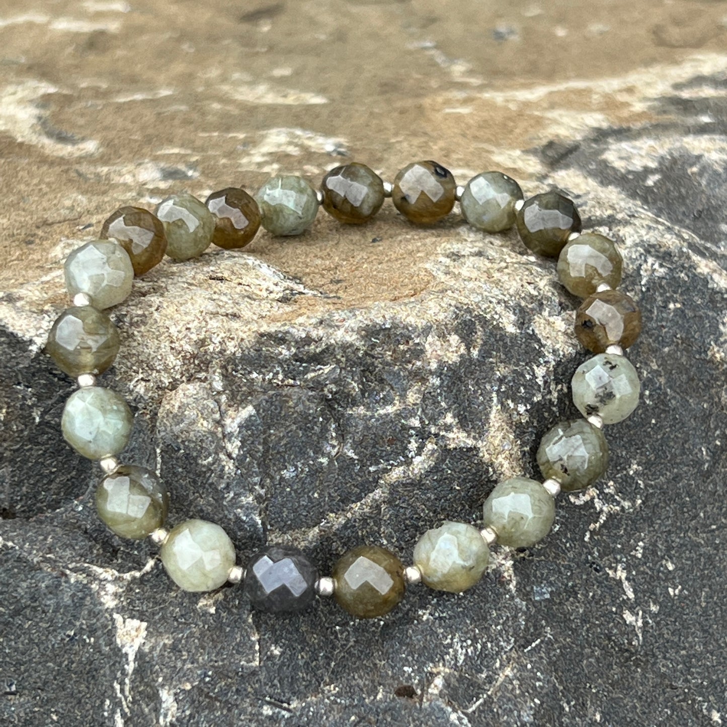 Labradorite & Sterling Silver Beaded Stretch Bracelet