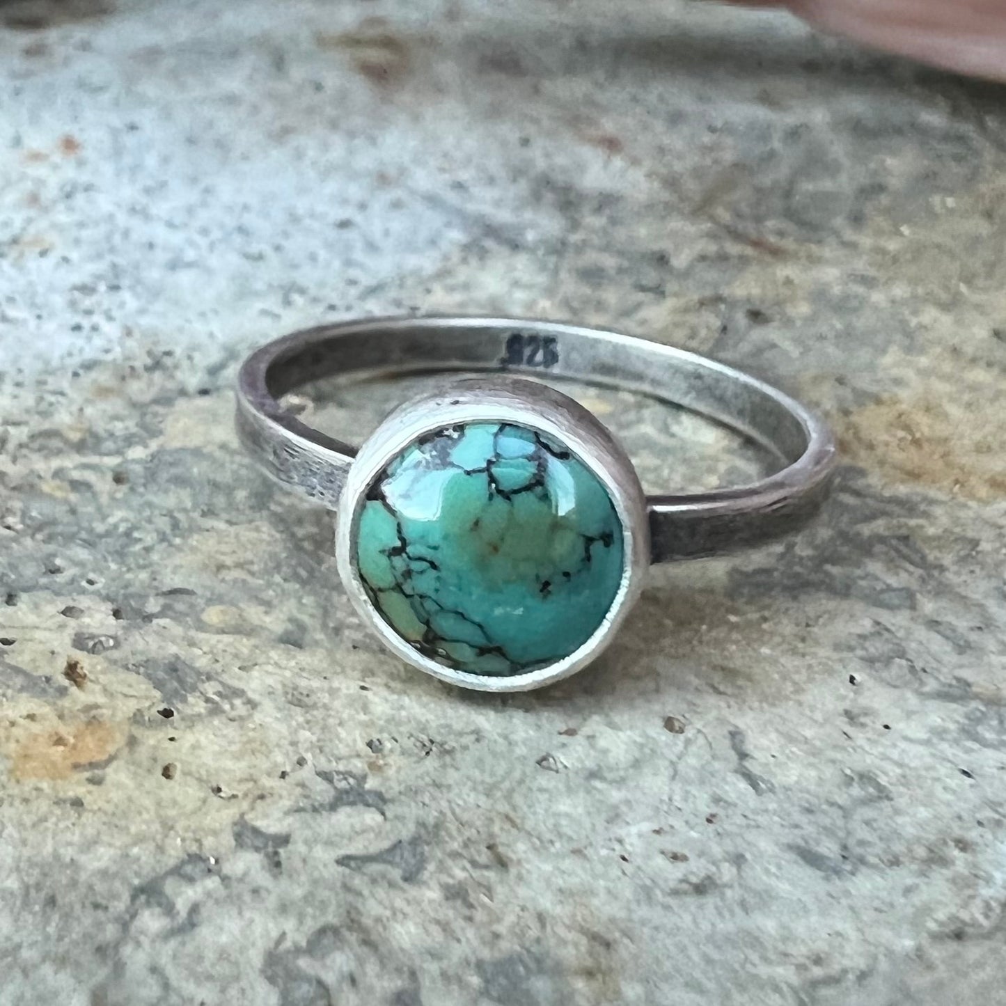 Genuine Turquoise Stacking Ring, Sterling Silver, Size 7 US