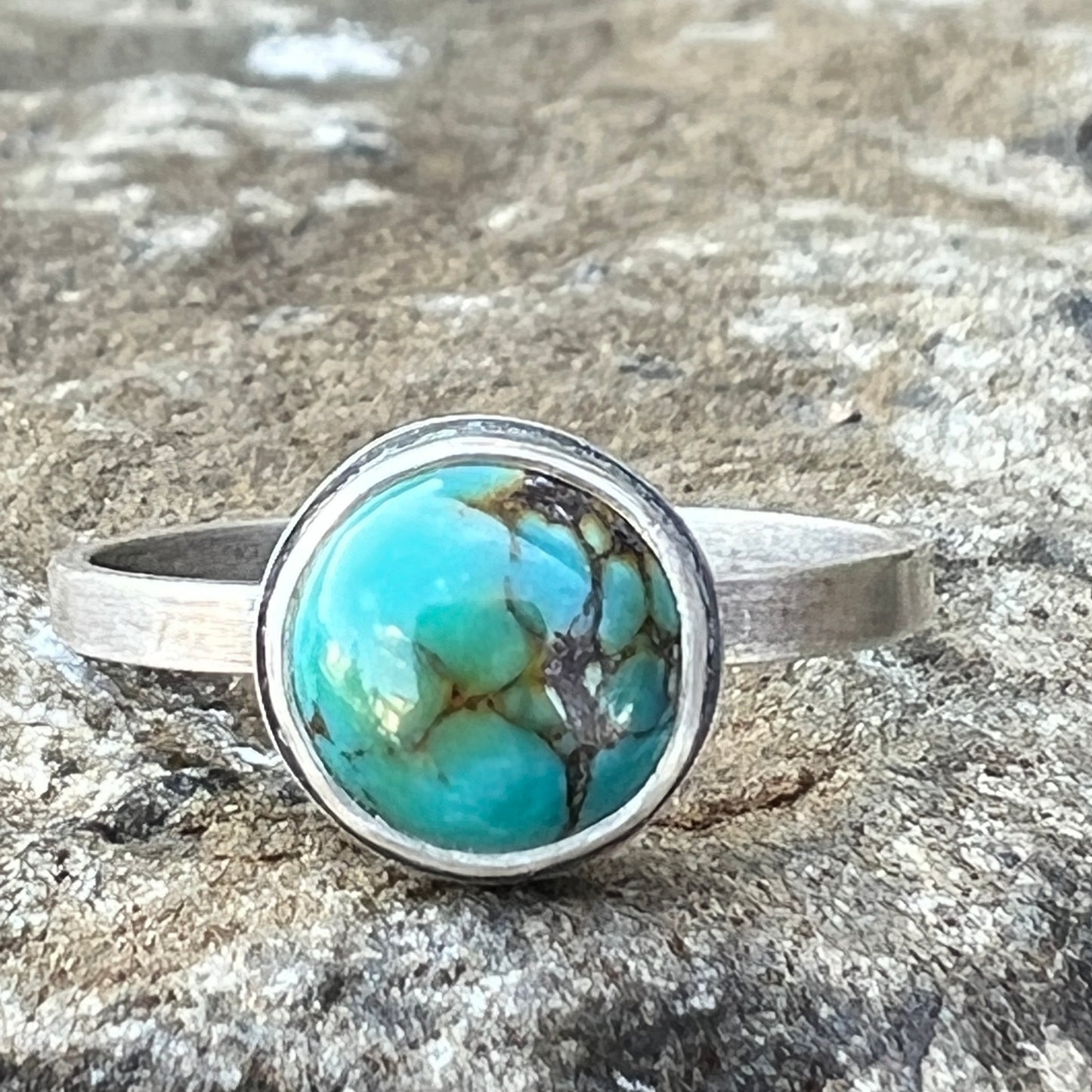 Simple Turquoise Stacking Ring, Sterling Silver, Size 8.5 US